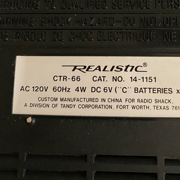 Realistic Cassette Recorder CTR-66 w/ Power Cable Vintage Tested Works EUC - Picture 3 of 4